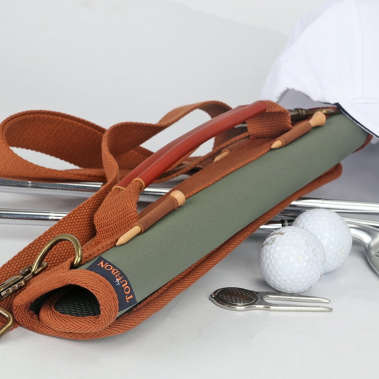 TOURBON Canvas Leather Portable Mini Golf Clubs Carry Bag with
