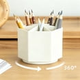 thumbnail image 1 of Linnome 360 Degree Rotating Pen Holder 6 Compartments Large Capacity Desk Organizer for Office Campus 4.7x3.7x3.7in White, 1 of 6