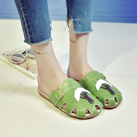 

Aayomet Womens Business Casual Shoes 12 Casual Half Belt Flat-bottomed Women s Hollow Baotou Slippers Casual Shoes for Women 8 Green 6.5