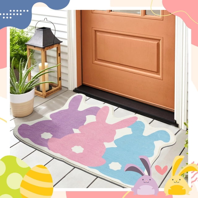 EGNMCR Bathroom Rugs, Rugs for Living Room, Area Rug, Bath Mat Easter Bunny Shaped Floor Mat Super Soft Cozy Mat For Bedroom Porch Hallway Dorm Easter Home Decoration Polyester fiber floor m at