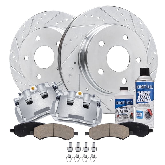 Detroit Axle - 8pc Front Brake Kit for 2009-2018 Dodge Ram 1500, 2019-2023 Ram 1500 Classic Drilled & Slotted Brake Rotors Brake Calipers Ceramic Brakes Pads Replacement