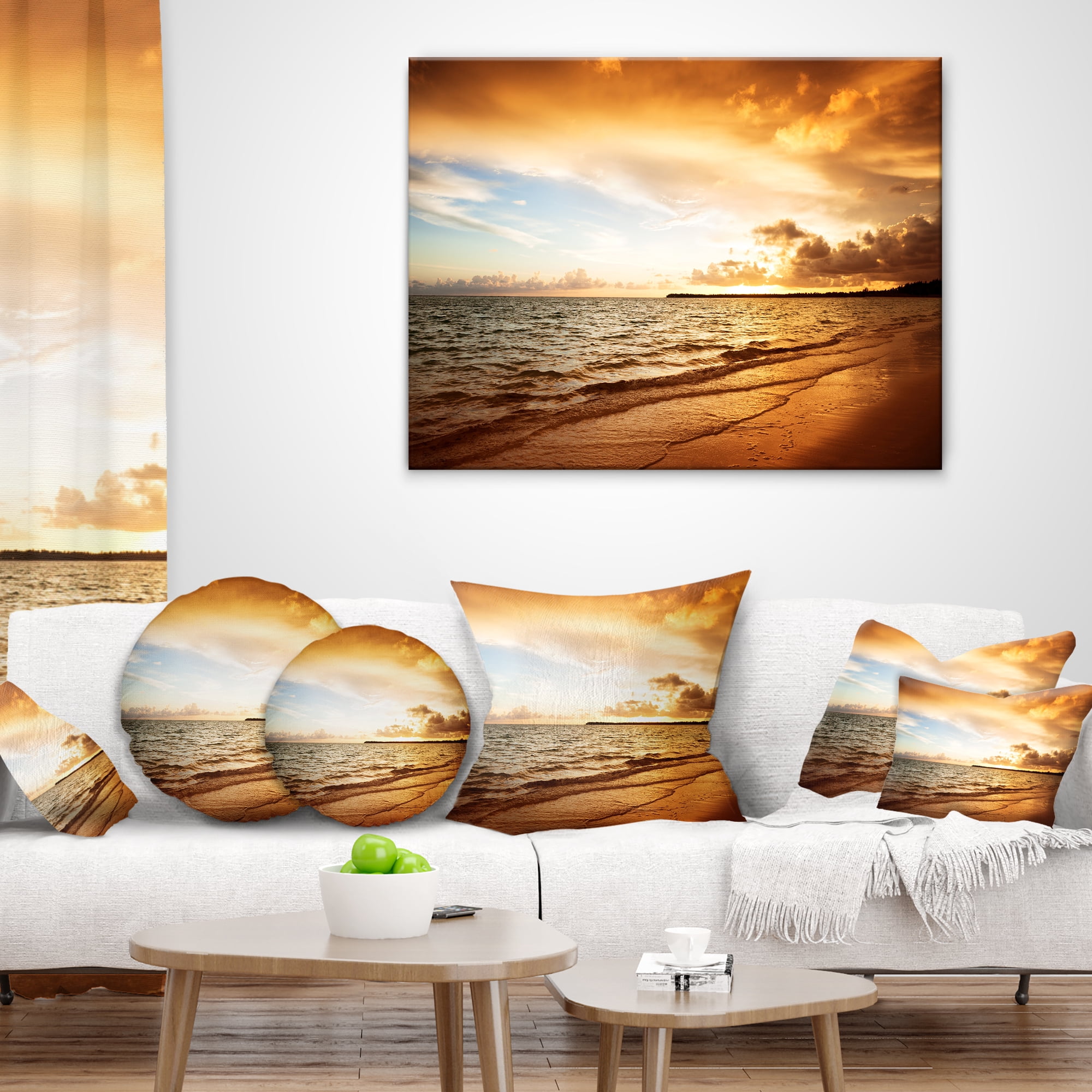 Designart Amazing Sunrise at Atlantic Ocean - Modern Seashore Throw Pillow - 12x20