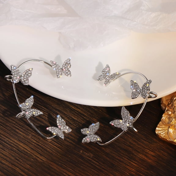 PONPRNGY 1 Pair Shining Butterfly Ear Cuffs Zircon Butterfly Earrings for Women Ear Cuffs for Women Non Piercing Ear Wrap Around Earrings Valentine's Day Gift