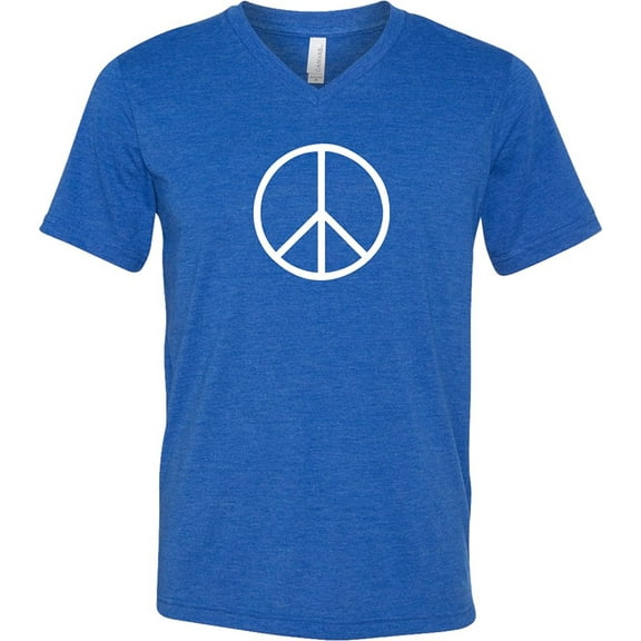 Mens White Basic Peace Sign TriBlend V-neck Tee - Royal, MD