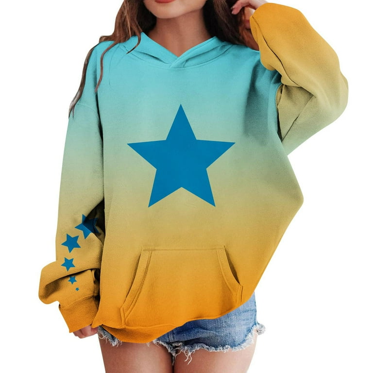 Girls Boys Star Printed Sweatshirt Tie Dye Pullover Shirt Fleece