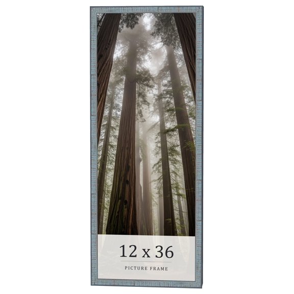 12x36 Frame Blue Scuffed Farm Board Solid Wood Picture Frame Width 0.75 Inches | Interior Depth 0.5