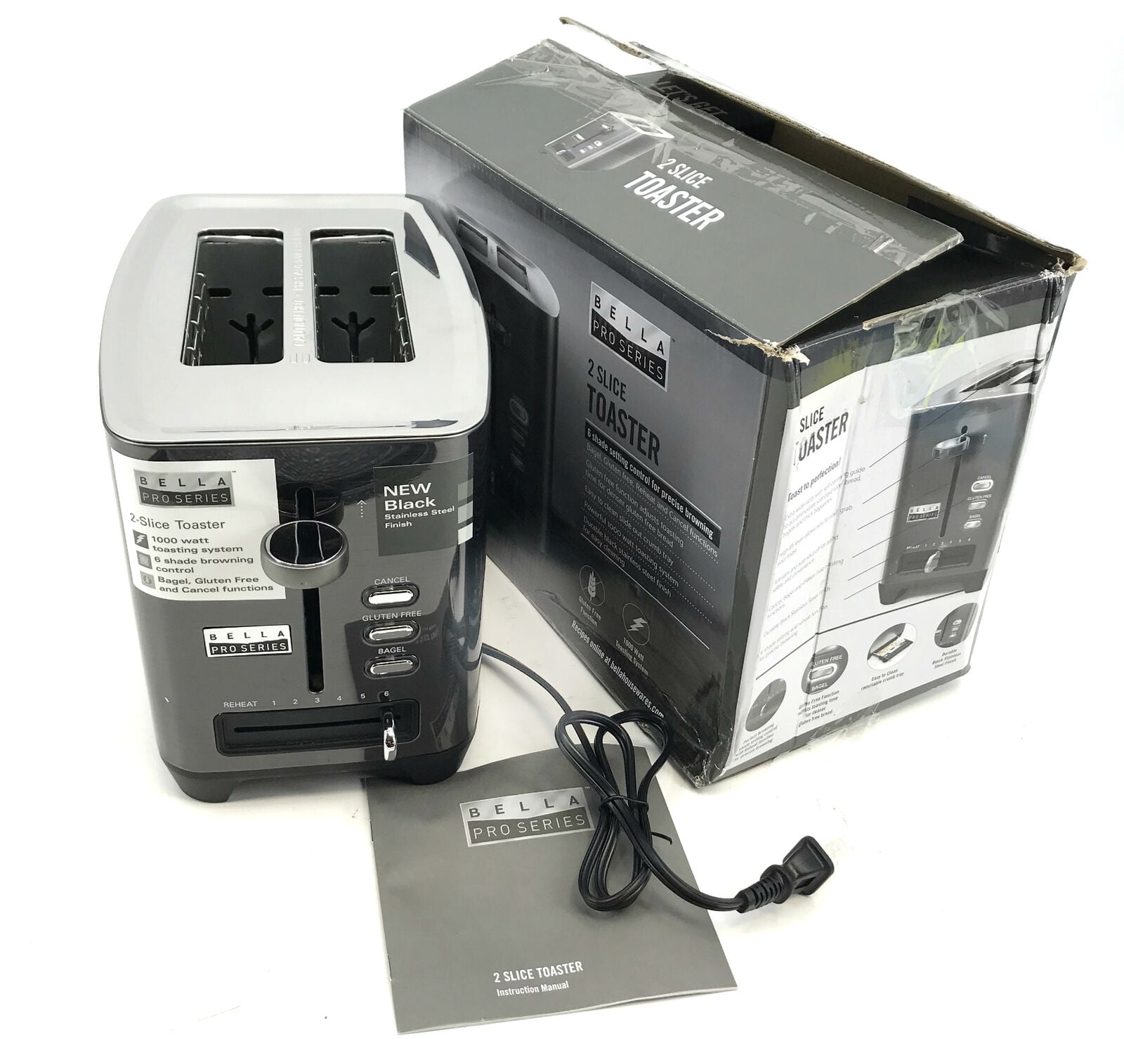 Bella Pro Series 2Slice ExtraWideSlot Toaster Black Stainless