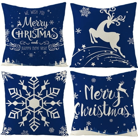 Pillows Cl Clearance Christmas Cushion Hugging Pillow Case Linen Home Sofa Christmas Decoration 4Pcs Blue ，ac1374