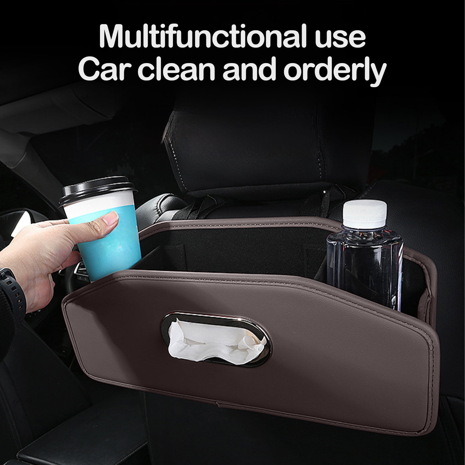 Car Headrest BackSeat Organizer with Cup Holder and Paper Towel Case - Hangable Storage Box for Car Backseat, Interior Decoration, Multifunctional Auto Travel Accessories