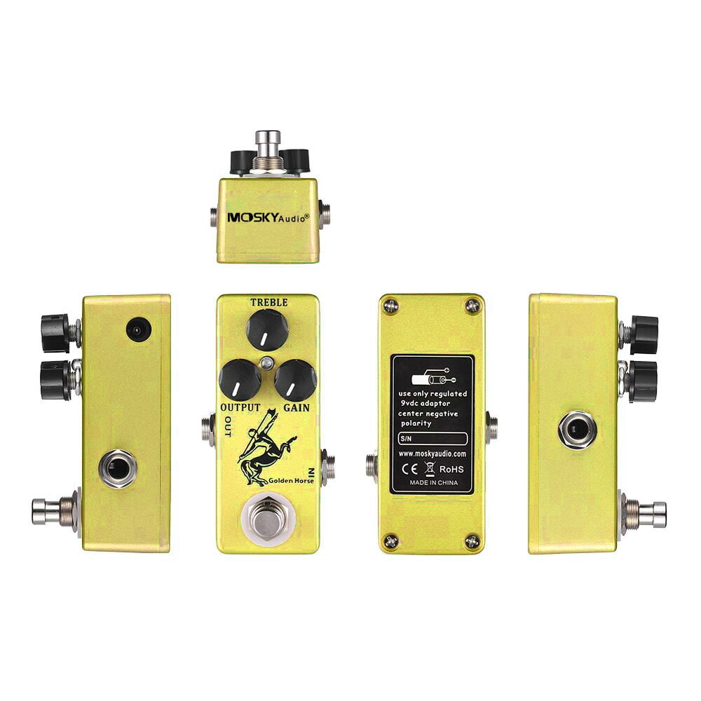 MOSKYAudio Golden Horse Guitar Overdrive Pedal True Bypass, Durable Metal Shell, Adjustable Performance