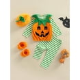 thumbnail image 2 of Franhais Kids Pants Suit,  Halloween Pumpkin Print Loose Tops + Fall Casual Pants + Hat + Sleeves, 2 of 9
