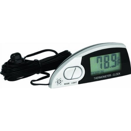 In/Out Thermometer/Clock  Lighted  Silver 37035-8