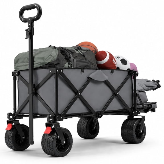 ENYOPRO 440LBS Collapsible Wagon Cart, Heavy Duty Foldable Beach Wagon for Sand w/ Big Wheels, Extra Tail, Portable Folding Utility 600D Oxford Cloth Cart, Gray