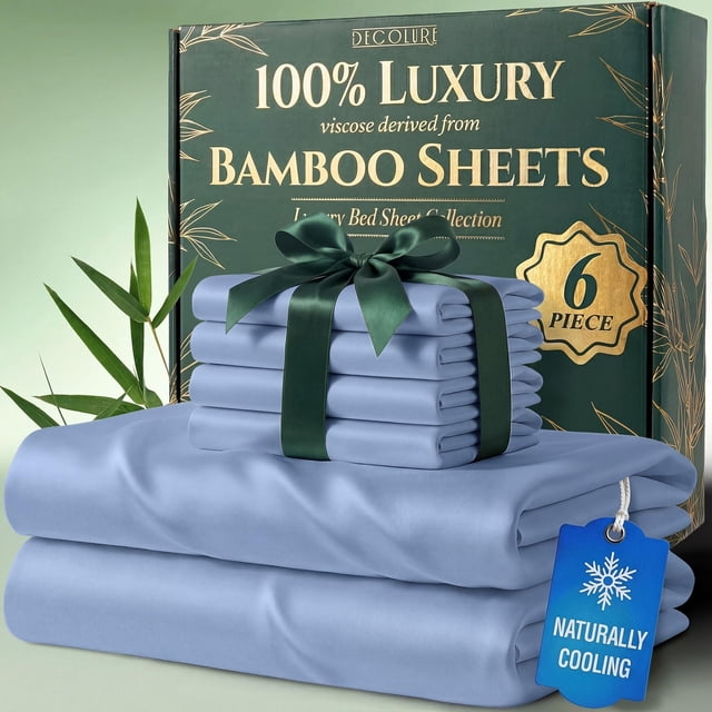 Juego de sábanas DECOLURE King de viscosa de bambú 100% refrescante, 6 piezas