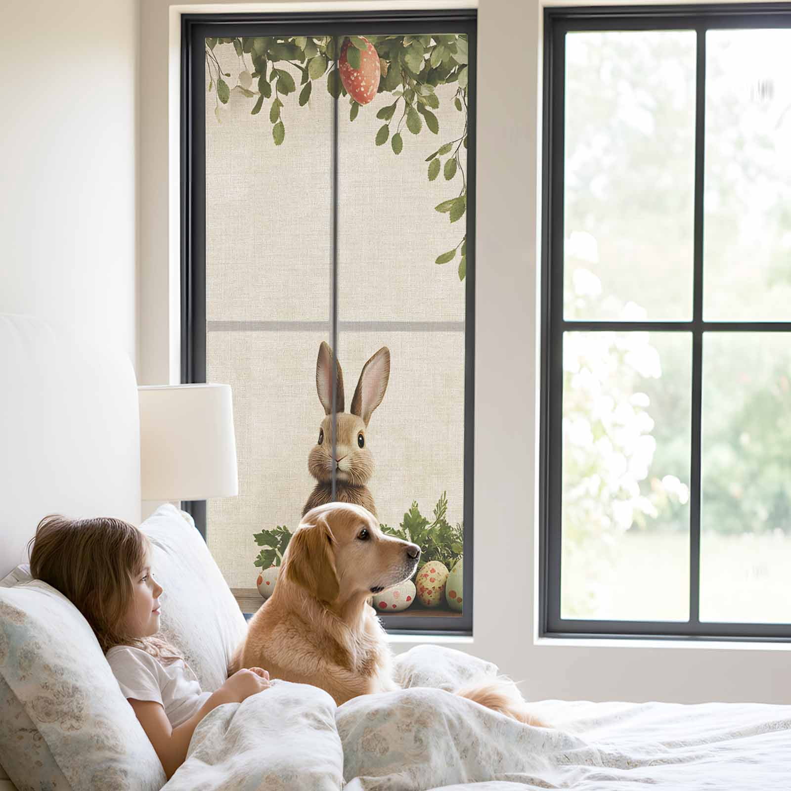 Easter Bunny Window Privacy Film, Eggs Basket Frosted Glass Window Clings Static Cling UV Heat Blocking Reusable Door Sticker for Bathroom 23.6 x 59 Inch