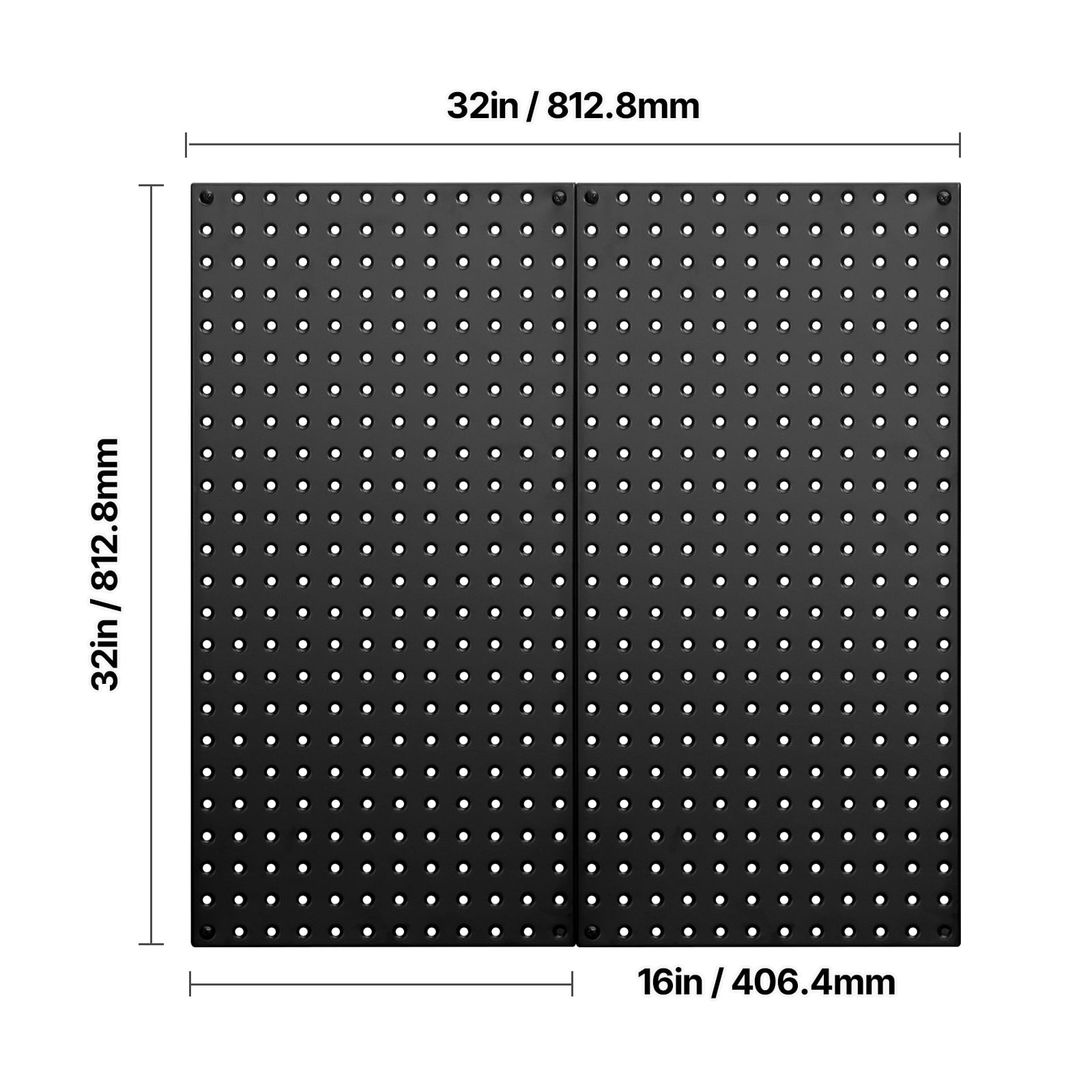 VEVOR Metal Pegboard Panels, 32" x 16" Pegboard, 2 Panels, Heavy Duty Steel Peg Board Wall Organizer, for Living Room Garage Tool Storage Workbench Office Organization Craft Room Kitchen Home, Black