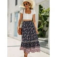thumbnail image 4 of Maxi Skirts for Women 2025 Summer Boho Long Flowy Floral Elastic High Waist Skirt Casual Travel Skirt Dark Blue S, 4 of 10