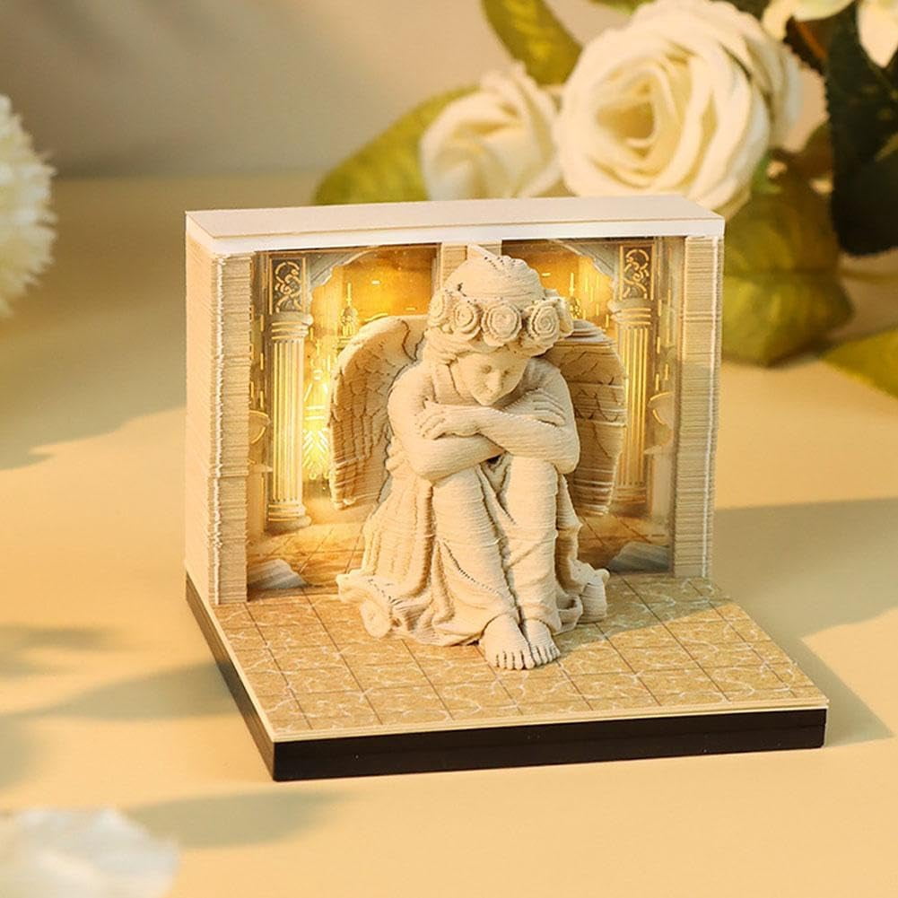 3D Memo Pad, 2026 3D Calendar, Desktop Calendar, Tear-Off Calendar, Angel Paper Sculpture Desk Decor with Mystical Design, for Office Home Gift Ornament
