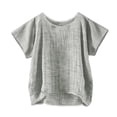 thumbnail image 6 of Helii Women's T Shirts Round Neck Short Sleeve Cotton Linen Casual Basic Tops Loose Breathable Blouses Fashion Travel Beach Vacation Outfits S-5XL Grey, 6 of 6