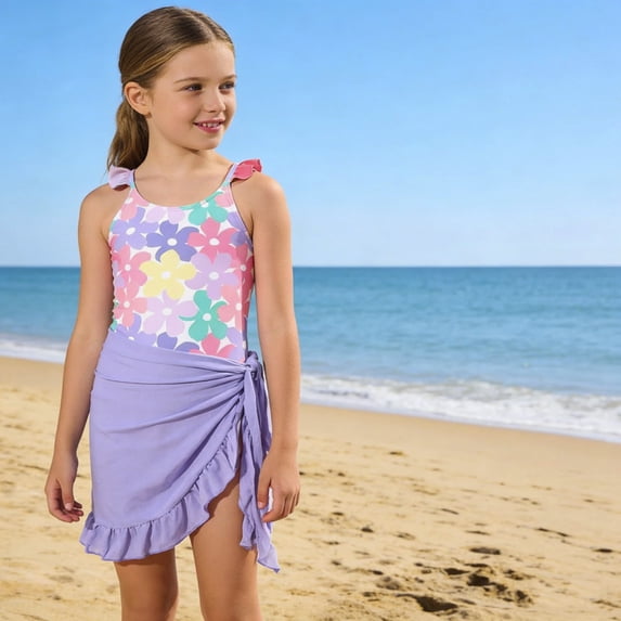 Shadoumai Girls Swimsuit Cutout Bathing Suit Two Piece Swimsuits for Teen Girls Tankini Swimwear Set High Waisted 11-15 Years