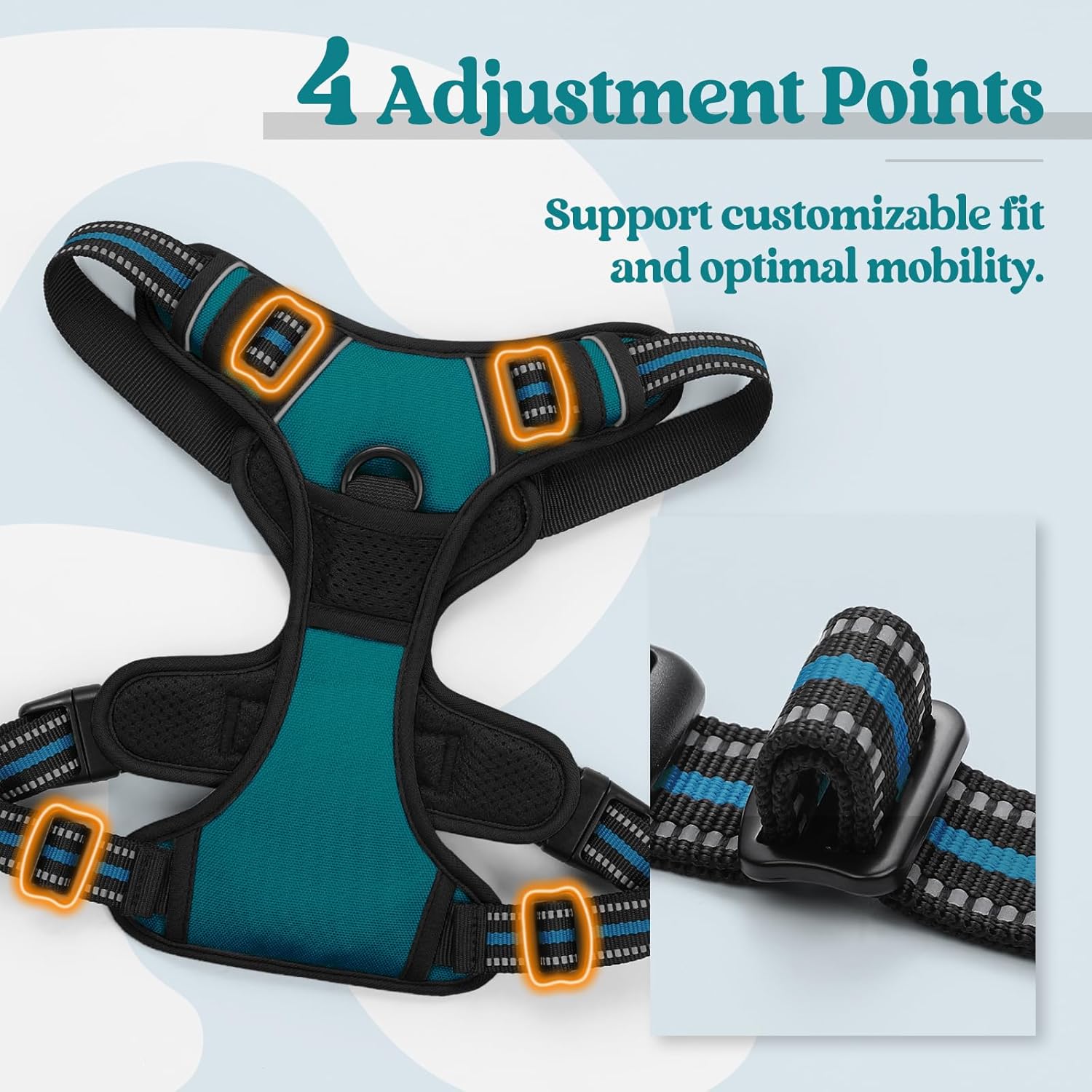 Rabbitgoo Small Dog Harness No Pull, Blue Coral photo 4