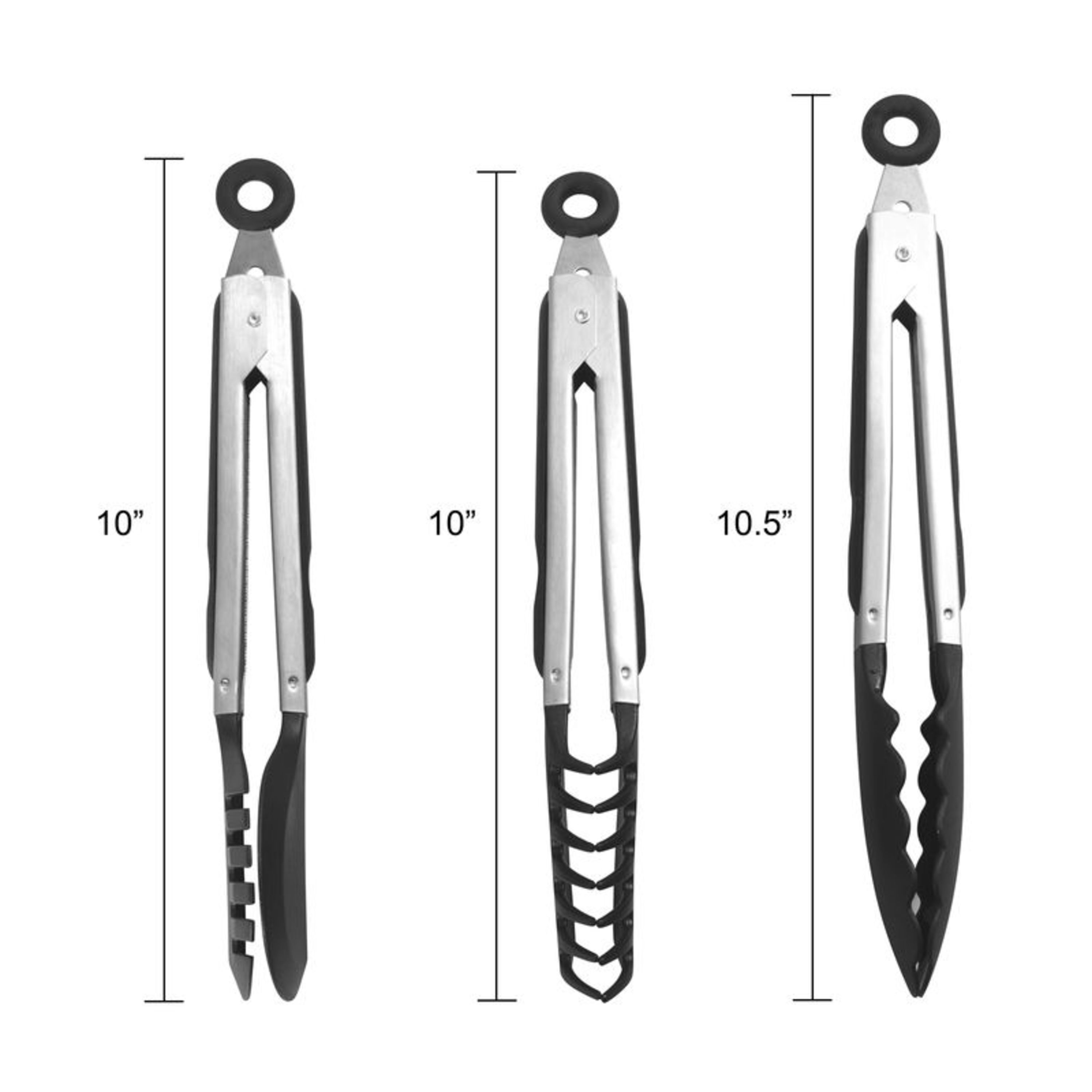 Farberware Classic Set of 3 Stainless Steel Nylon Tipped Tongs Black