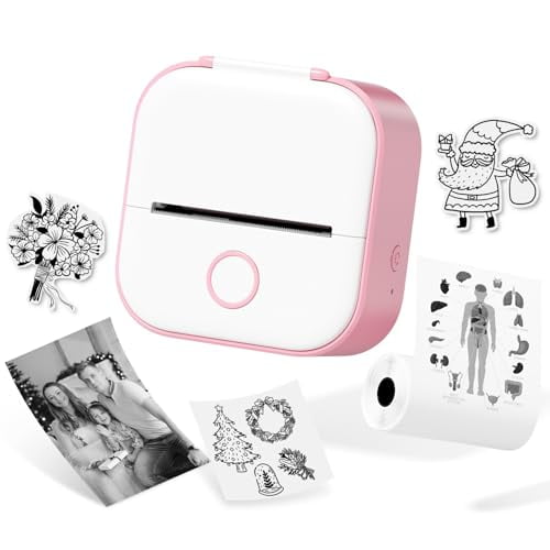 Impresora de pegatinas Memoqueen T02 Mini, impresión instantánea, impresora fotográfica con Bluetooth para diarios, notas de estudio, recordatorios, fotos, regalos de cumpleaños y Navidad para niños,