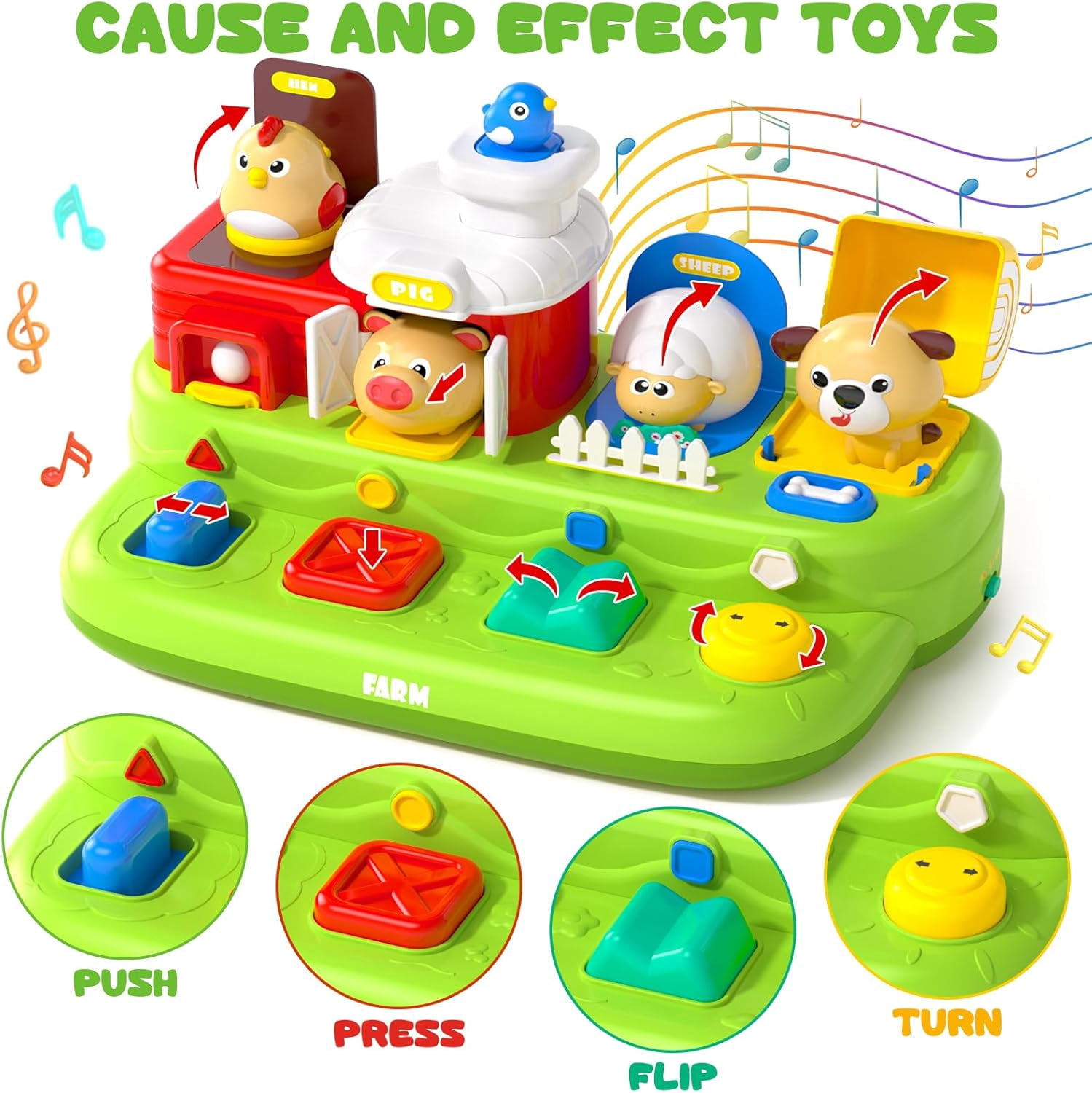 LINXUXIE Pop-up Animals Montessri Toys, Educational Music & Sorting Colors for Kids, Birthday Christmas Gifts for 1-3  3-5 5-8 Year Old