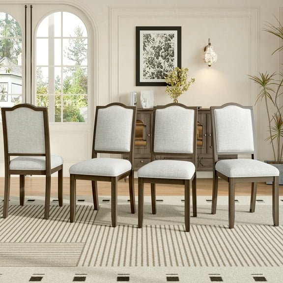 Harper & Bright Designs Farmhouse Dining Chairs Set of 4, Upholstered Chairs with High Back, Wood Kitchen Chairs, Beige Brown