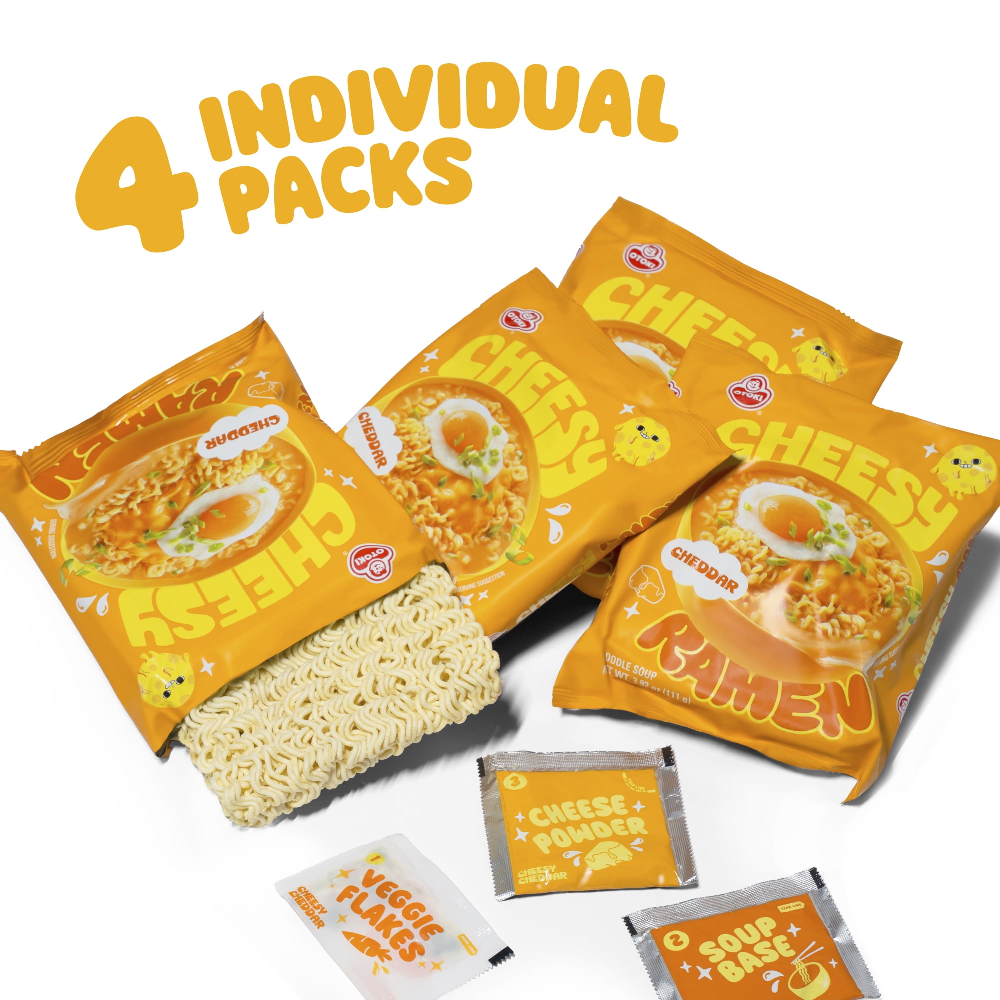 OTOKI Cheesy Ramen – Cheddar Flavor Non-Spicy, Creamy & Savory Korean Instant Noodles (4 Pack, 15.66oz)