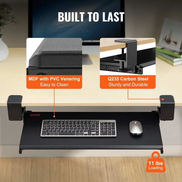 Support Clavier Coulissant Sans Perçage - 2 Plateaux - Charge 20kg - Ajustable