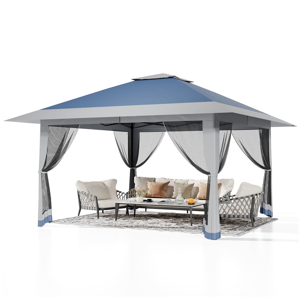 13x13Pop-Up-Gazebo Outdoor Canopy Tent with Mosquito Netting, [Adjustable Height & Spacious] Pop Up Tent with Double Roof, UV-Resistant Outdoor Gazebo for Backyard, Patio, Lawn, Garden, Deck