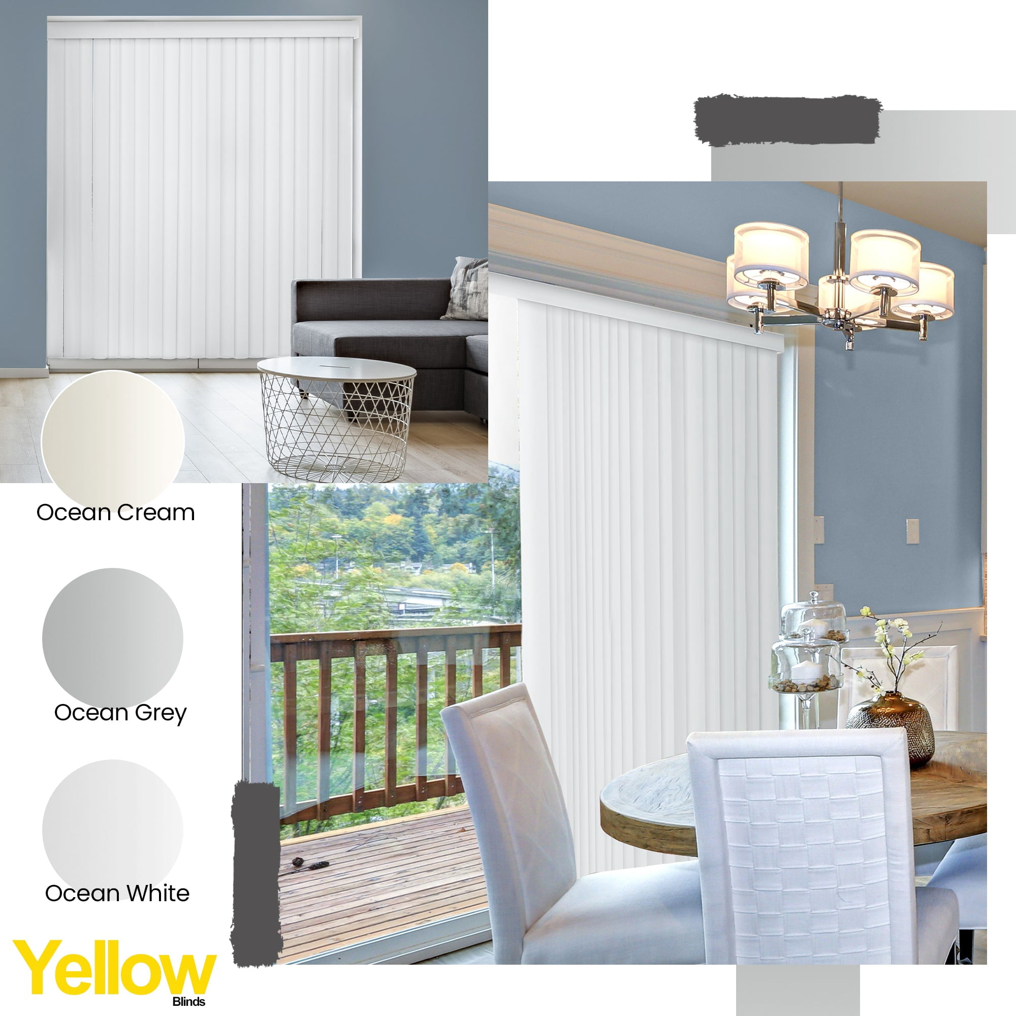 YELLOW BLINDS White Cordless PVC Vertical Blinds for Large Windows & Sliding Glass Doors, 78” W x 84” H, Light Filtering or Room Darkening, Easy Install, Modern Valance, Moisture-Resistant Shades