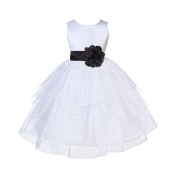Ekidsbridal White Black Shimmering Organza Christmas JuniorBridesmaid Recital Easter Holiday Wedding Pageant Communion Princess Birthday Clothing Baptism 4613S size 8 Flower Girl Dress