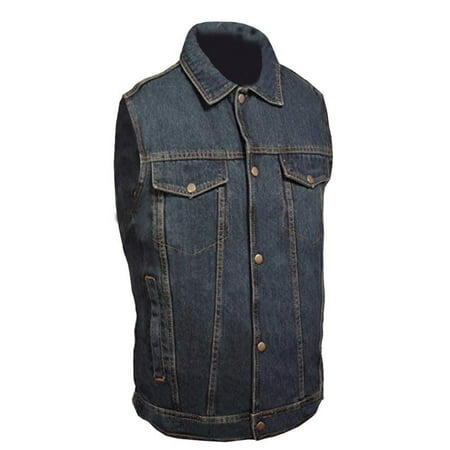 - Skylinewears Men's Casual Sleeveless Denim Snap Front Collar Shirt Club Style Vest Jacket