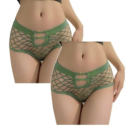 

Womens Underwear Brief Mid Waist Figure Net Design Hollow High Elasticity Lingerie Panties2PC