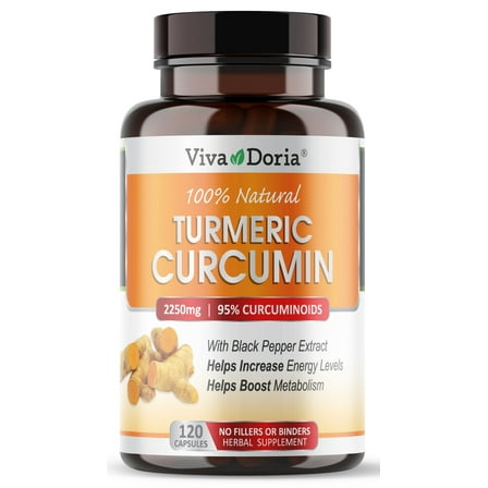 Viva Doria Turmeric Curcumin with Black Pepper Extract 2250mg, 95% Standardized Curcuminoids - Black Pepper for Max Absorption, Herbal Joint Support, 120 Capsules