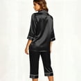 thumbnail image 3 of AKOEE Satin Capri Pajamas for Women 2 Piece Sets Soft 3/4 Sleeve Button Up Shirt Capris Pant Lounge Sleepwear (L, Black), 3 of 8