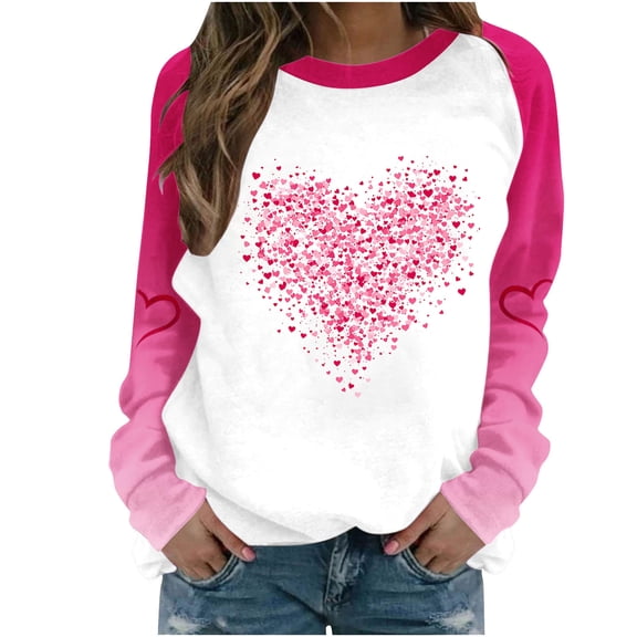mihongmao Valentine Plus Size Tops for Women Valentine's Day Printed Casual Printed Long Sleeve Round Neck Pink XL