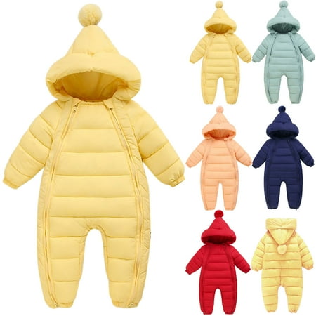 

0-24M Baby Boys Girls Newborn Winter Snowsuit Down Coat Romper Hooded Double Zipper Warm Jumpsuit