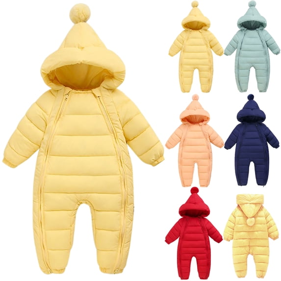 0-24M Newborn Baby Girls Boys Double Zip Warm Snowsuit Jumpsuit Down Coat Hooded Romper Padded Playsuit Infant Winter Puffer Outwear