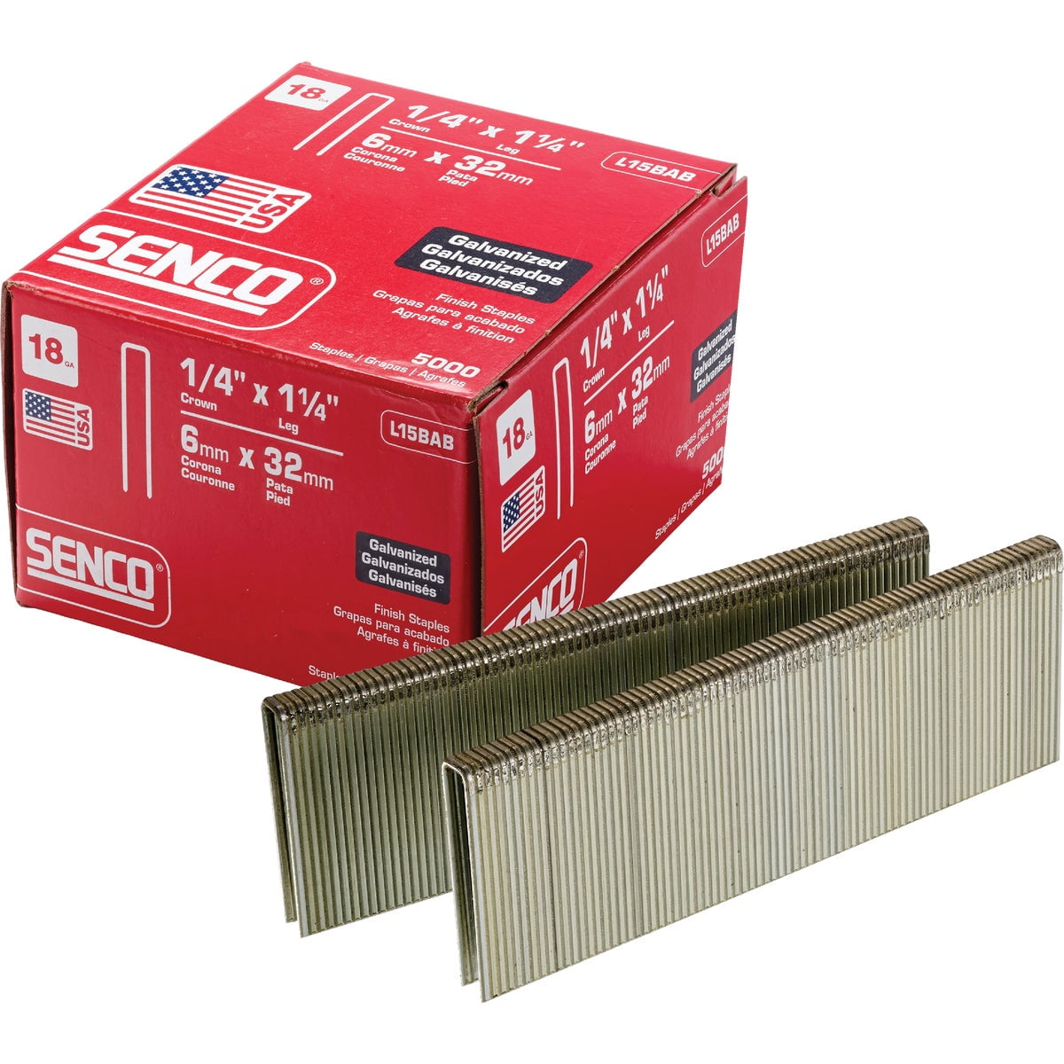 Senco L15BAB 1-1/4" 18Ga 1/4" Crown Medium Galvanized Wire Staples 5000/Box