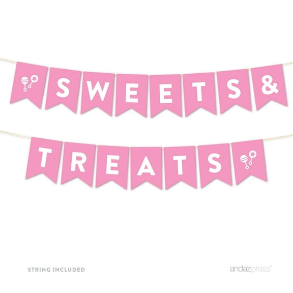 Sweets & Treats Pink Girl Baby Shower Hanging Pennant Garland Party Banner