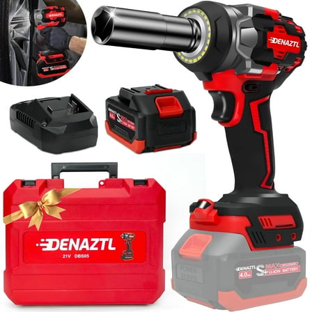 600 N.m Cordless Impact Wrench, 400 Ft-lbs 1/2 inch Electric Impact Gun, High Torque Brushless Impact Wrench w/ 2x 4.0Ah Battery, Fast Charger & 5 Sockets