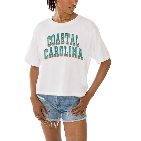 Women's Gameday Couture White Coastal Carolina Chanticleers Claim To Fame Boxy Cropped T-Shirt