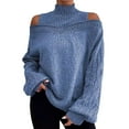 thumbnail image 2 of Glimpses Clothing Women's 2024 And Winter Off Shoulder Sweater Women's Pullover Half Turtleneck Sleeve Eight Loose Slimming Sweater Blue, 2 of 4