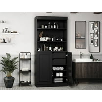 100% Solid Wood 32" Bathroom Cabinet with Solid Doors, 2-Drawers and Adjustable Shelves