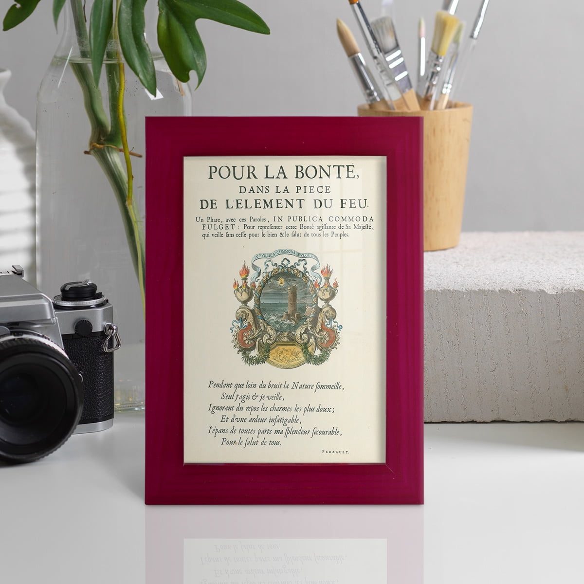 Printed Embellished Bookplate VIII - Framed Print w/glass - Cherry Red