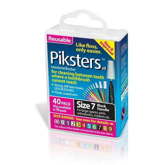 Piksters 40 Pack Interdental Brushes Size 7 Black Reusable For Cleaning Between Teeth