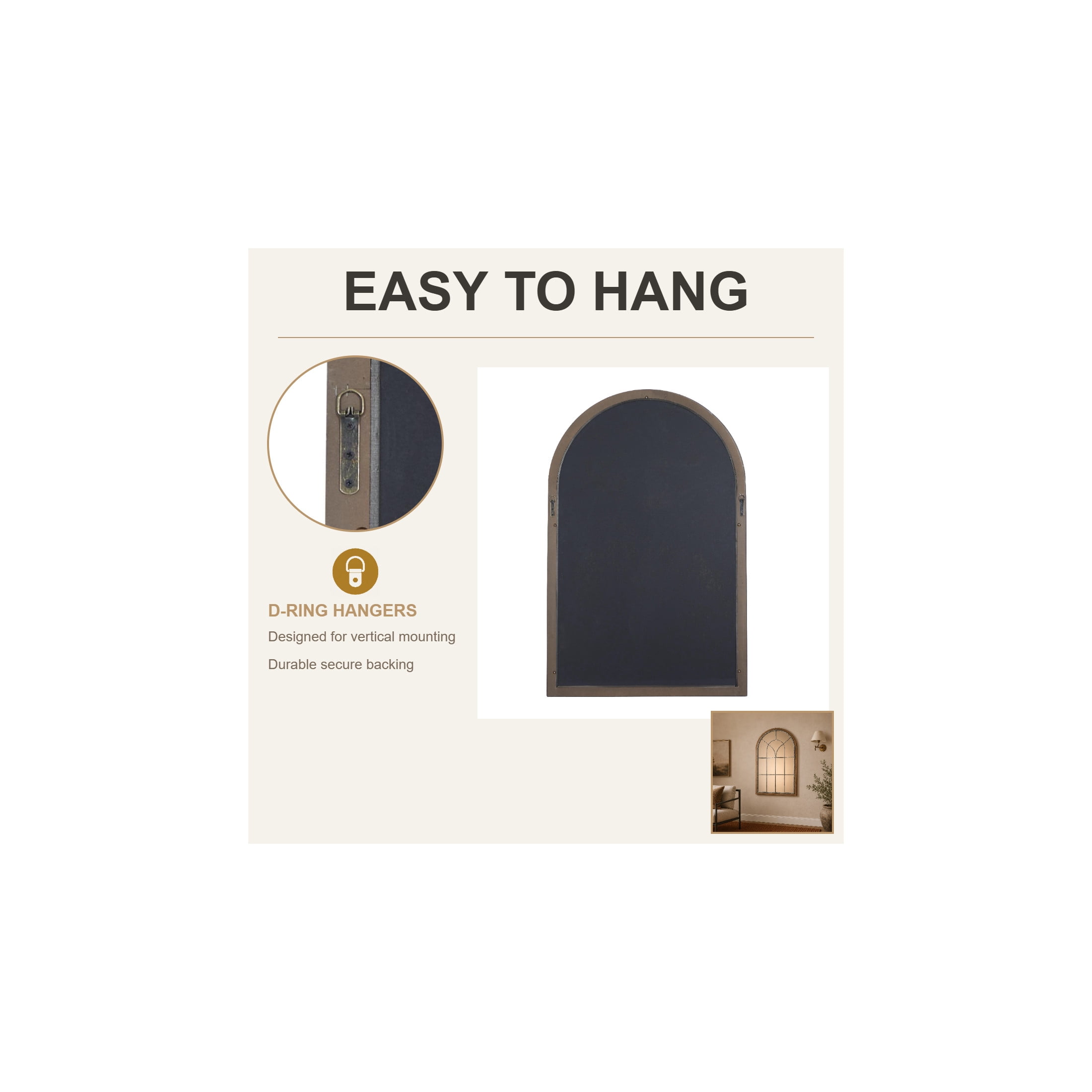 DecMode Farmhouse Glass Arched Window Pane Shape Wall Mirror with Distressed Brown/Whitewashed Finish, 33"W x 51"H